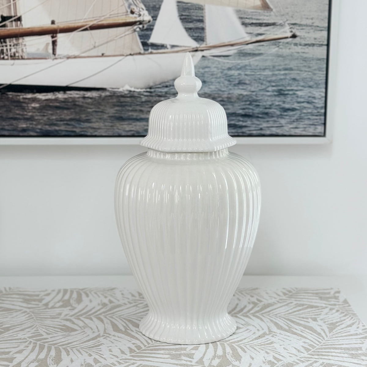 Small Classic Hamptons White Ripple Ginger Jar x1 – DAS Decor