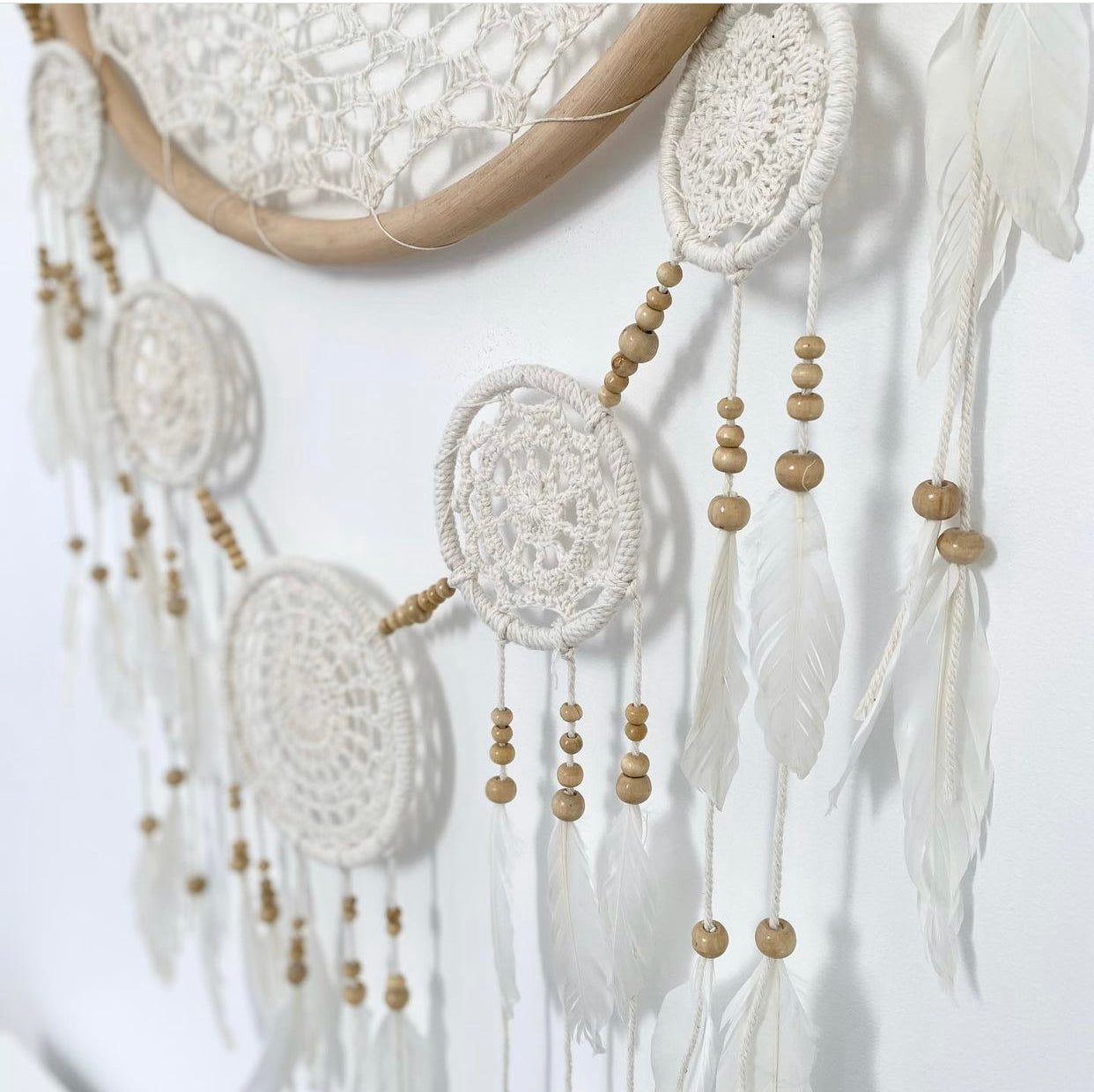 Rattan/White Macrame Dream Catcher